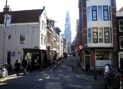 Egelantiersgracht in Jordaan district with view of Westerkerk