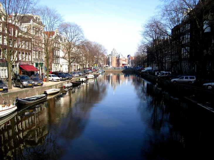 View towards De Waag, Nieuwmarkt in Amsterdam