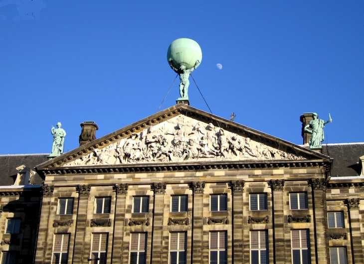 Atlas and frieze on Koninklijk Paleis in Dam Square, Amsterdam