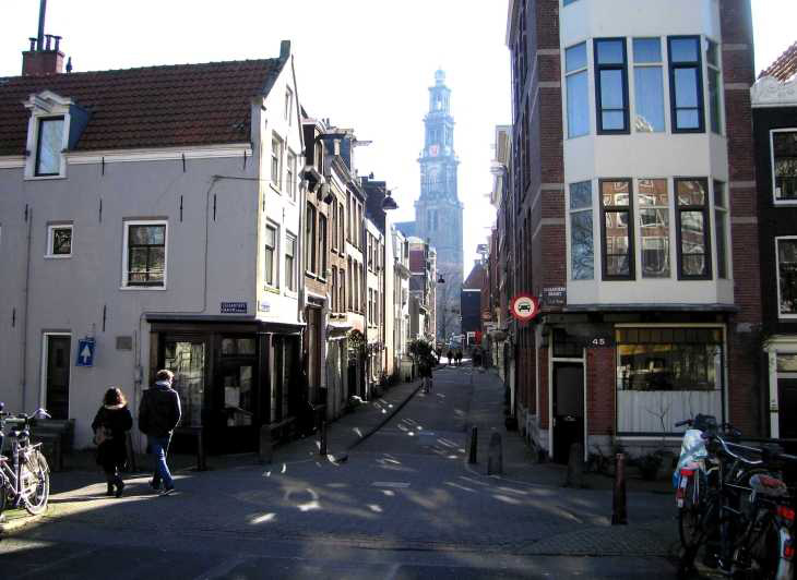 Westerkerk from Egelantiersgracht in Jordaan district