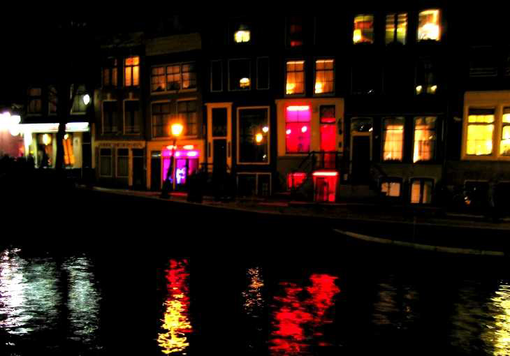 After dark in Amsterdam, Windows and reflections