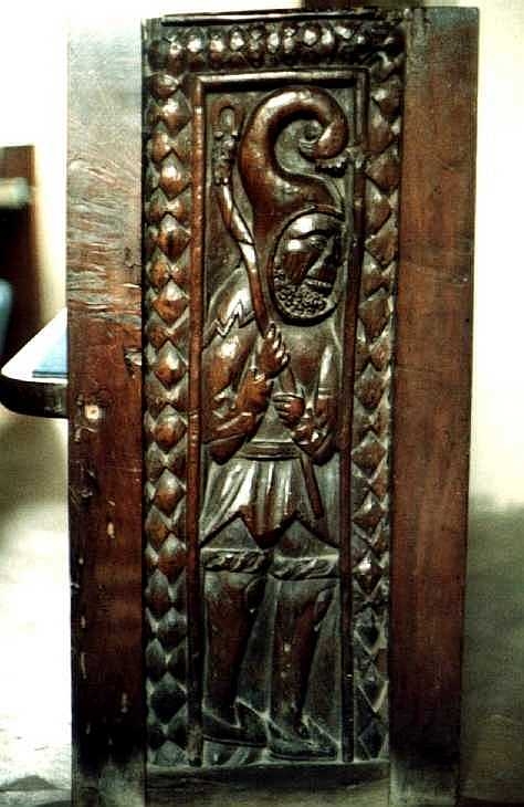 Carving on end of pew at St Levan church, Cornwall 1
