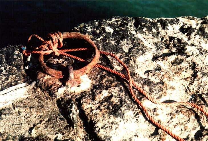 Rope and ring, the harbour, Lamorna Cove Cornwall