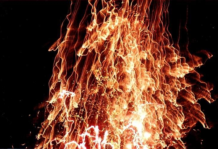 Fire falling upwards. Firework display, London