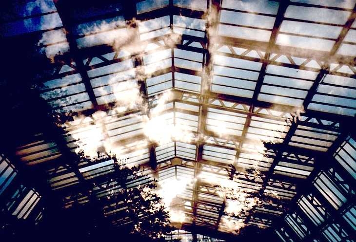 Cloud reflections on stormy day at Kew Gardens, London