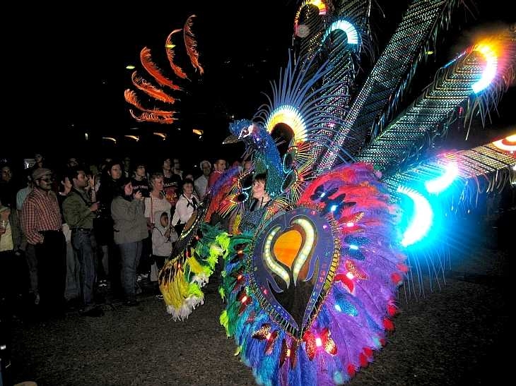 Peacock costume in the Thames Festival parade, London