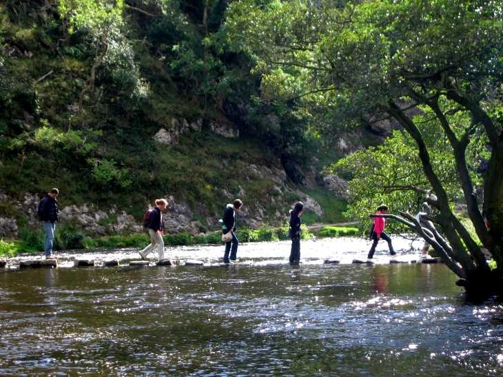 Stepping stones across the River Dove, Dovedale, The Peak District