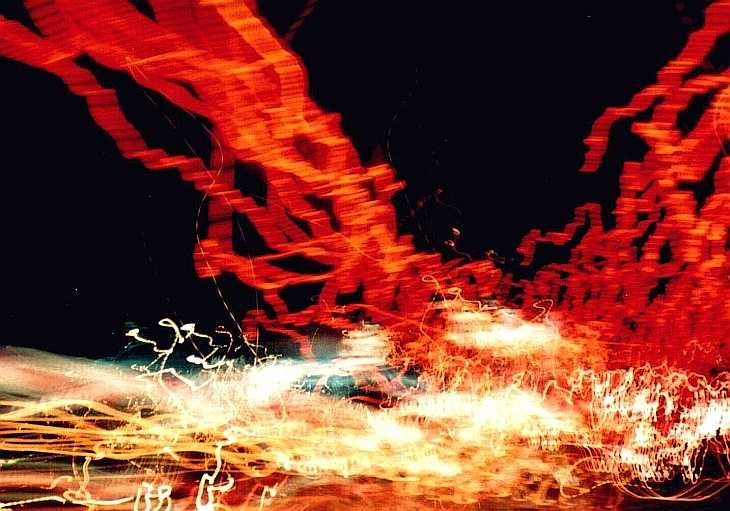 Lights on motorway - time exposure from moving car