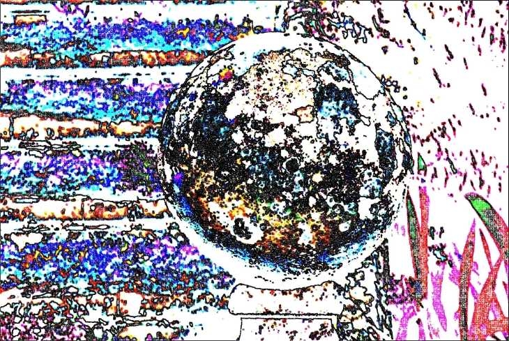 Concrete ball with lichen. White version