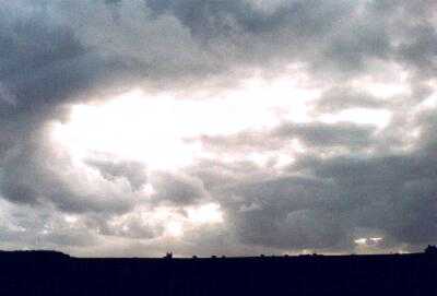 Sennen Cove, Cornwall, stormy sky, distant church