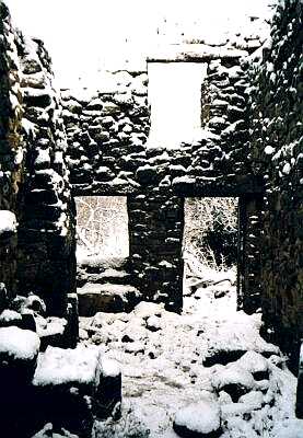 Ruined house, Sir William Hill, Grindleford, Derbyshire, The Peak District in snow