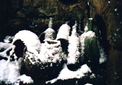 Ruined house, Sir William Hill, Grindleford, Derbyshire, The Peak District in snow