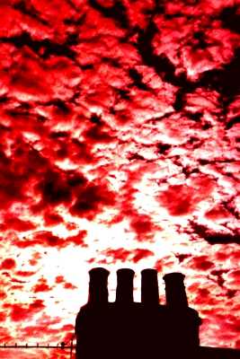 Chimney pots and cloudy sky