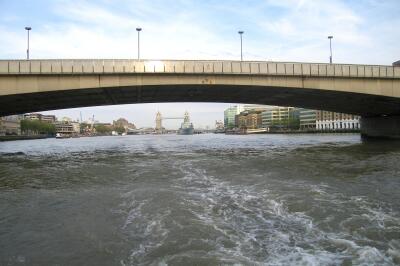 Tower Bridge seen under London Bridge, River Thames